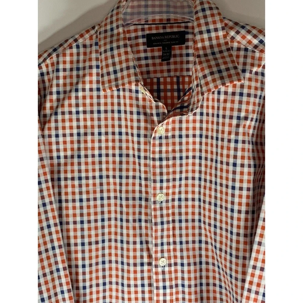 Men's Button Down Up Shirt‎ Long Sleeve Banana Republic Plaid checker Size Large